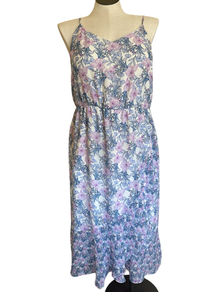 Vince Camuto White Dress With Lavender & Blue Floral Print Sz 14